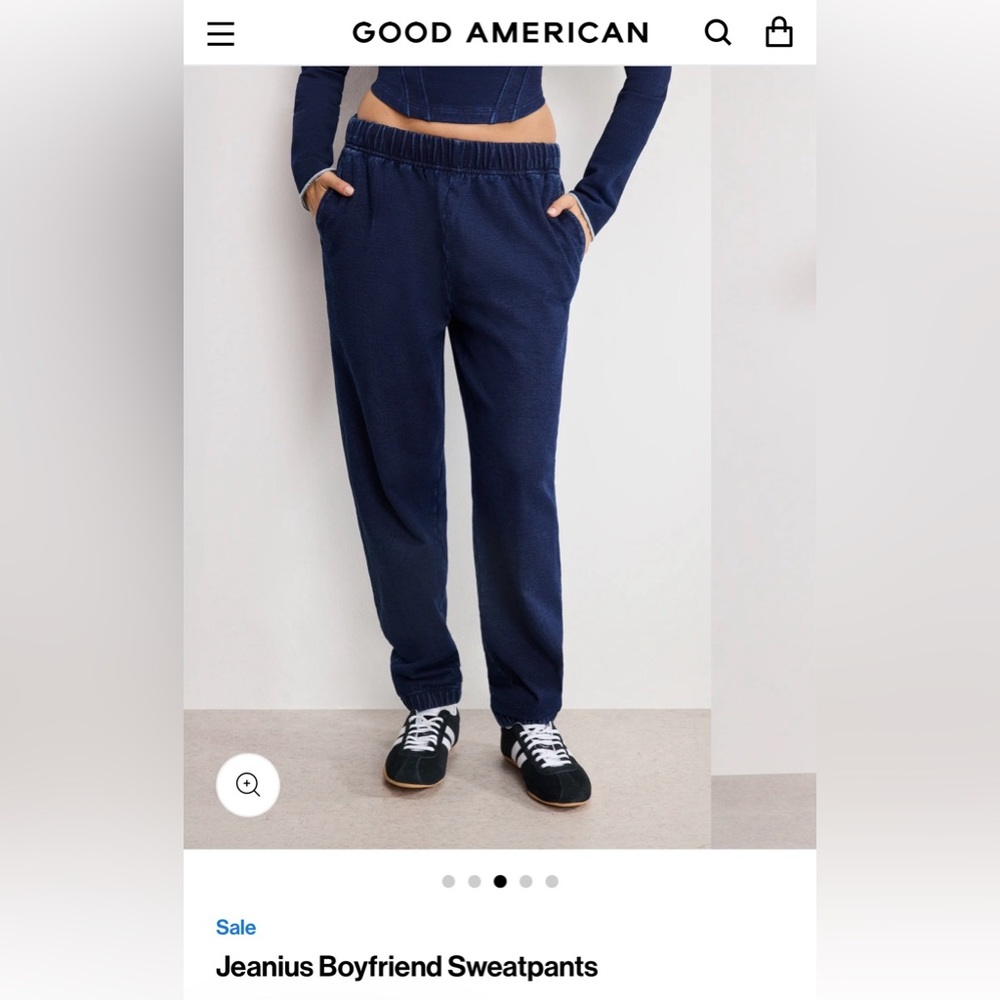 Good American Jeanius Boyfriend Indigo Blue Elastic Waist Denim cotton Joggers